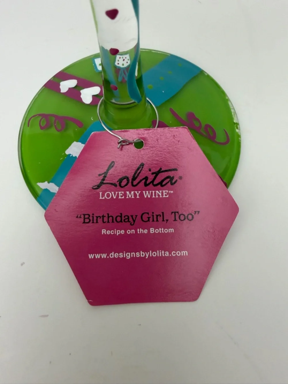 Lolita Pink & Green 'Birthday Girl' Hand-Painted Wine Glass